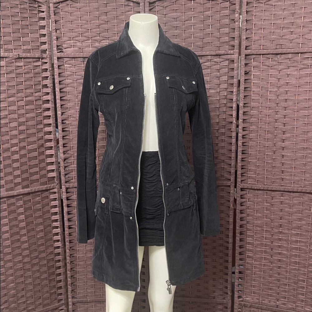 Rocawear black corduroy zip-up mini dress. 
size L.